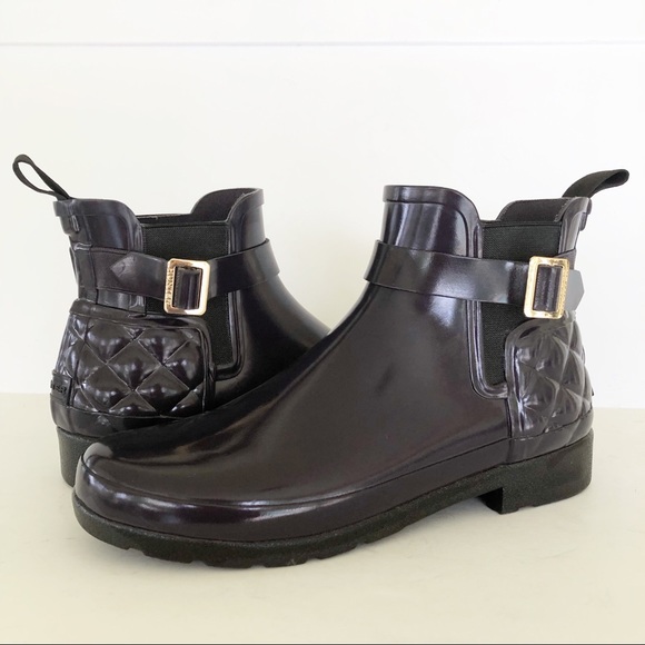 Hunter Shoes - Hunter Refined Slim Fit Purple Quilted Gloss Chelsea Ankle Rain Boots EUC